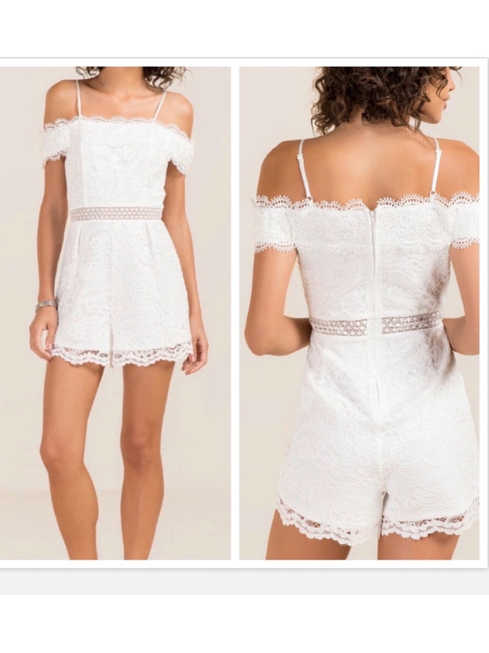 FRANCESCAβS White Lace Off-Shoulder Fully Lined Romper XS 0 2